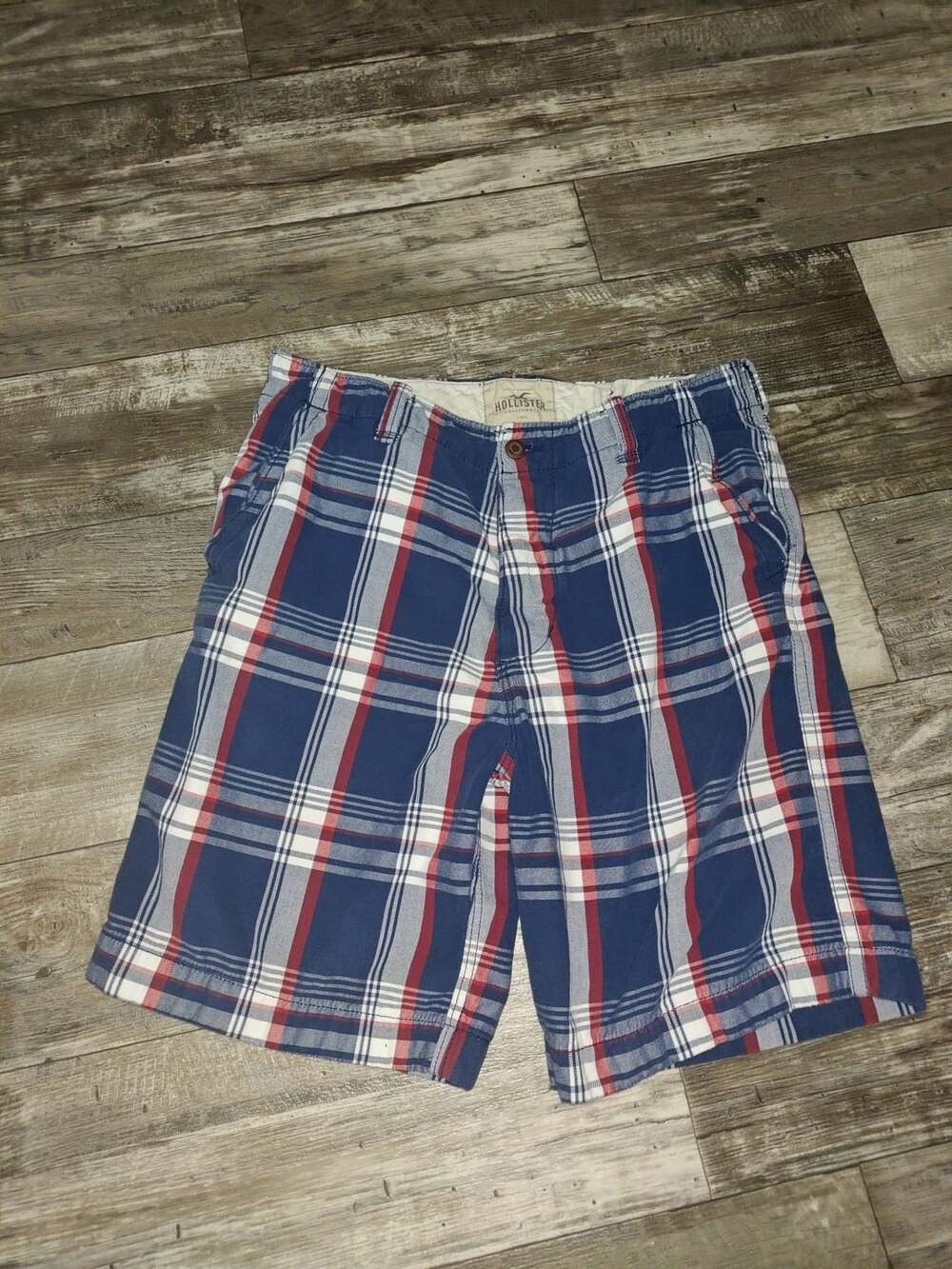 Hollister Plaid Shorts Size 36 Blue Red White Casual Chino Bermuda